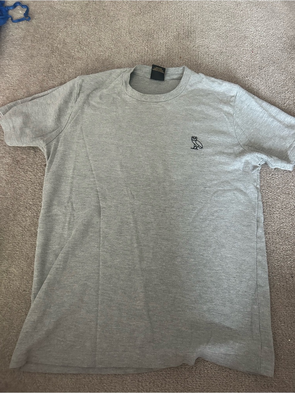 OVO Light Gray Short Sleeve Crewneck T-Shirt with Owl Logo